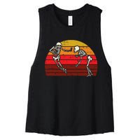 Skeleton Playin American Football Rugby Halloween Sport Women's Racerback Cropped Tank