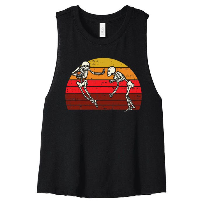 Skeleton Playin American Football Rugby Halloween Sport Women's Racerback Cropped Tank