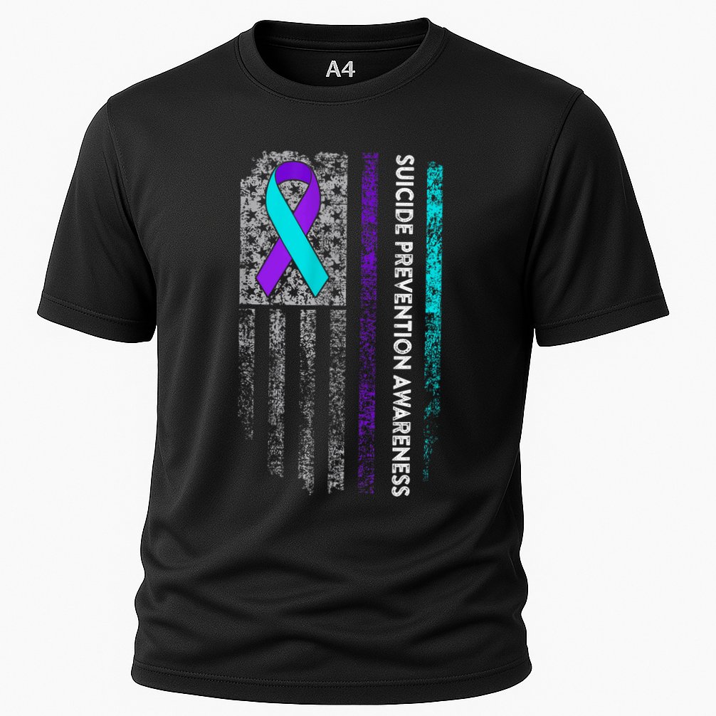 Suicide Prevention Awareness Ribbon American Flag Cooling Performance Crew T-Shirt