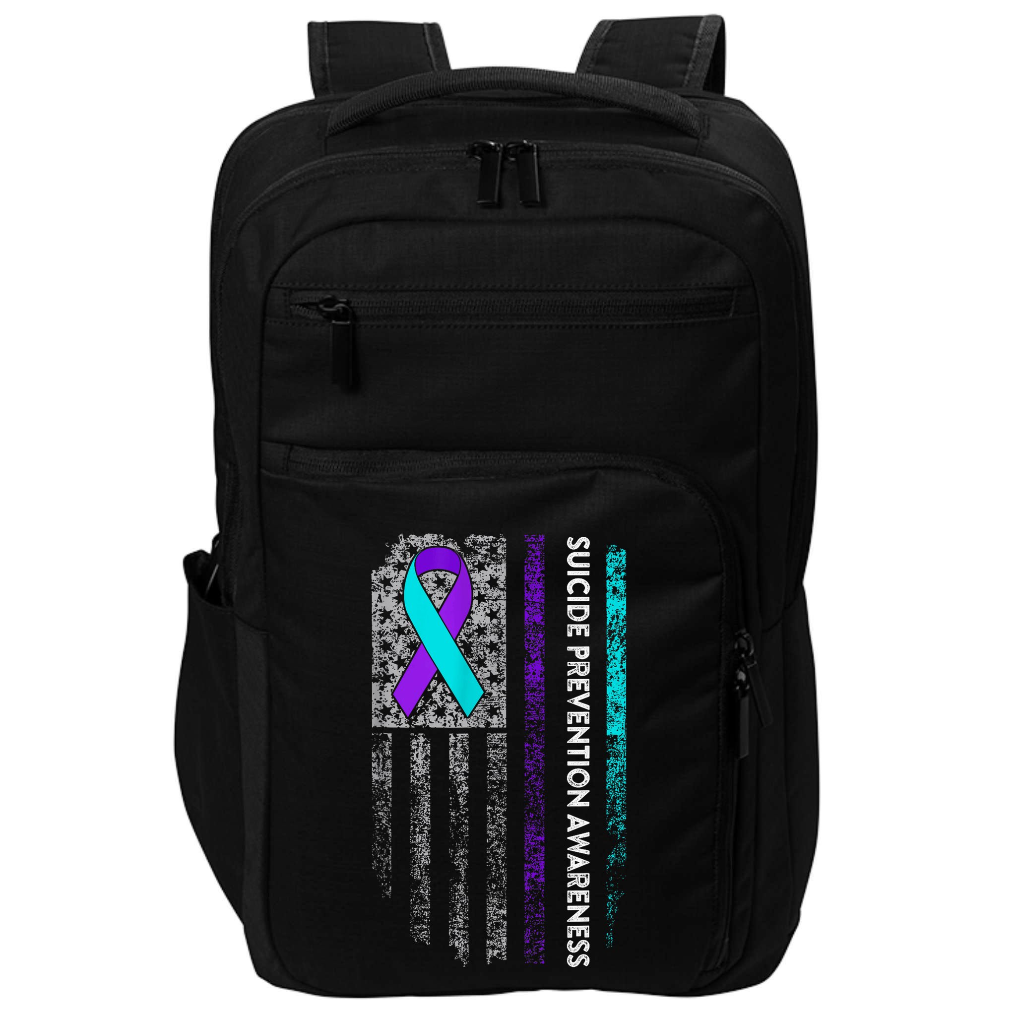 Suicide Prevention Awareness Ribbon American Flag Impact Tech Backpack