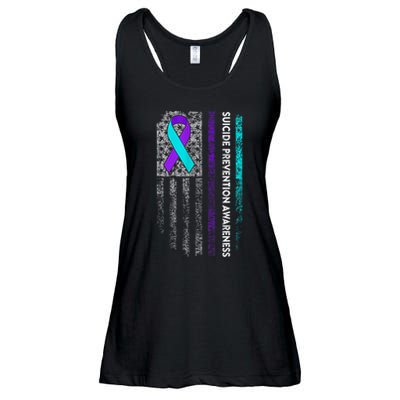 Suicide Prevention Awareness Ribbon American Flag Ladies Essential Flowy Tank