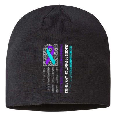 Suicide Prevention Awareness Ribbon American Flag Sustainable Beanie