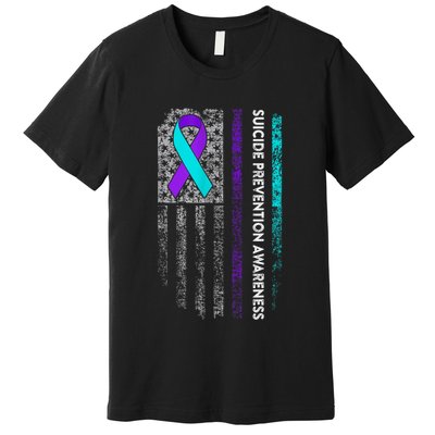 Suicide Prevention Awareness Ribbon American Flag Premium T-Shirt
