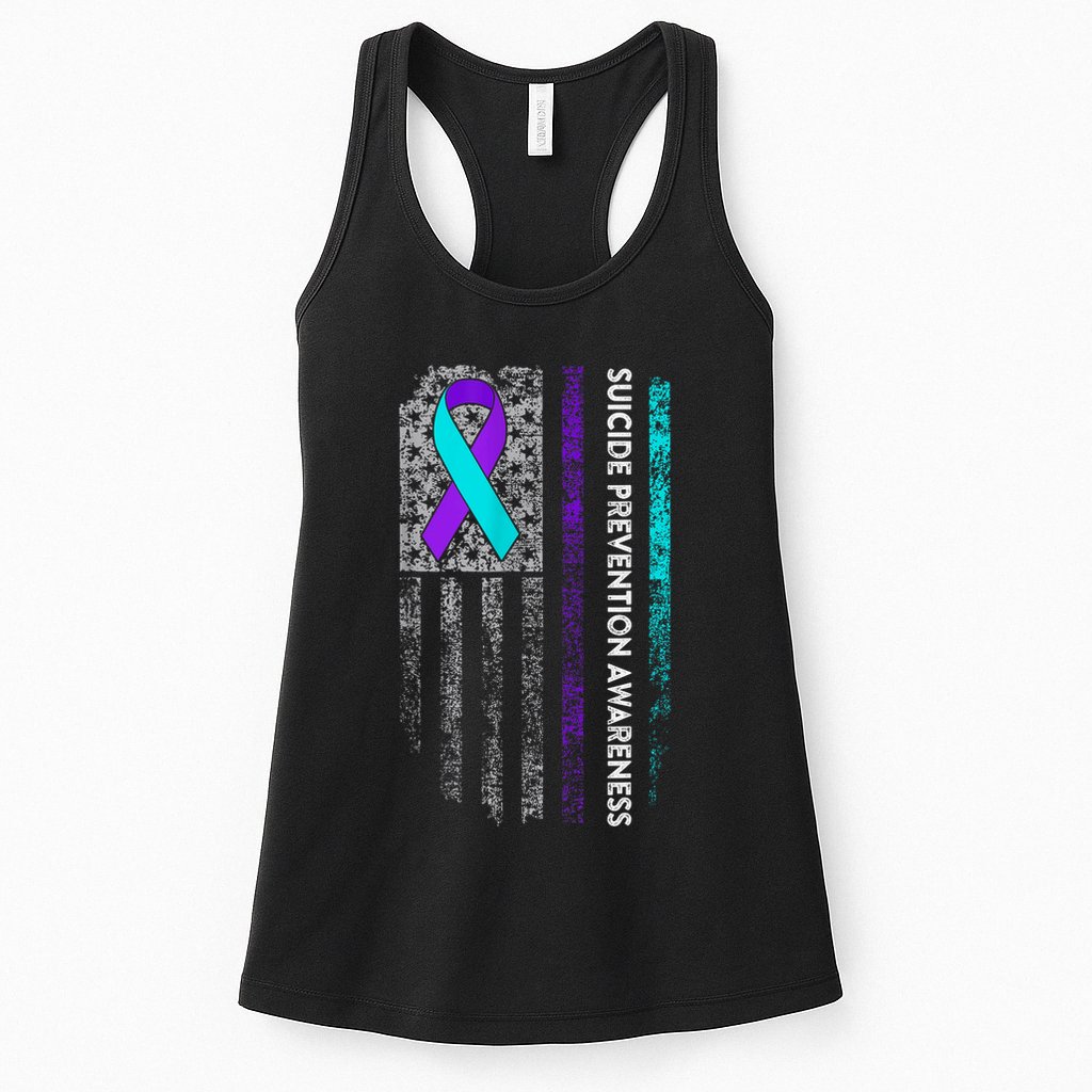 Suicide Prevention Awareness Ribbon American Flag Womens Tank Top