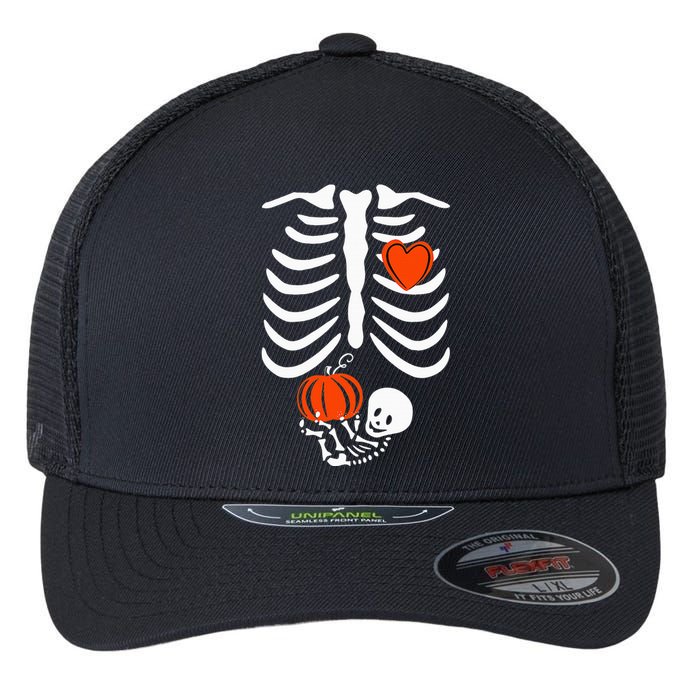 Skeleton Pregnancy Announcement XRay Halloween Costume Flexfit Unipanel Trucker Cap