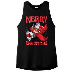 Santa Pilot Aircraft Aviation Engineer Merry Christmas Tank Top Ladies PosiCharge Tri-Blend Wicking Tank