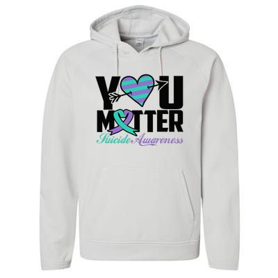 Suicide Prevention Awareness Teal Purple Ribbon You Matter Performance Fleece Hoodie