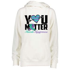 Suicide Prevention Awareness Teal Purple Ribbon You Matter Womens Funnel Neck Pullover Hood