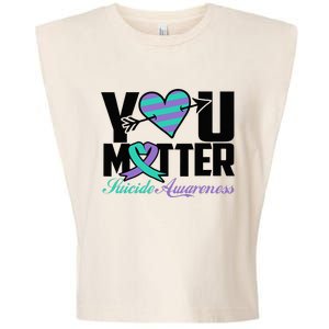 Suicide Prevention Awareness Teal Purple Ribbon You Matter Garment-Dyed Women's Muscle Tee