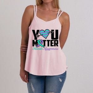 Suicide Prevention Awareness Teal Purple Ribbon You Matter Women's Strappy Tank