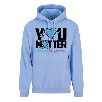 Suicide Prevention Awareness Teal Purple Ribbon You Matter Unisex Surf Hoodie