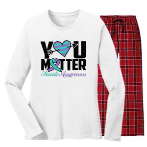 Suicide Prevention Awareness Teal Purple Ribbon You Matter Women's Long Sleeve Flannel Pajama Set 