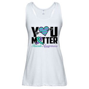 Suicide Prevention Awareness Teal Purple Ribbon You Matter Ladies Essential Flowy Tank