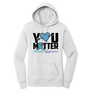 Suicide Prevention Awareness Teal Purple Ribbon You Matter Women's Pullover Hoodie