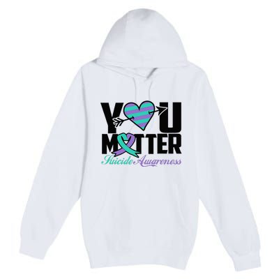 Suicide Prevention Awareness Teal Purple Ribbon You Matter Premium Pullover Hoodie