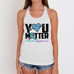 Suicide Prevention Awareness Teal Purple Ribbon You Matter Women's Knotted Racerback Tank