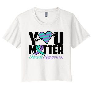 Suicide Prevention Awareness Teal Purple Ribbon You Matter Women's Crop Top Tee