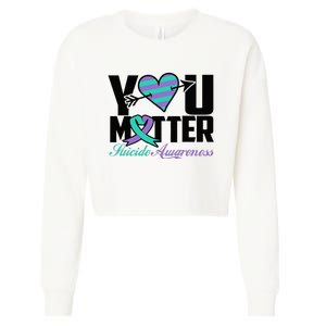 Suicide Prevention Awareness Teal Purple Ribbon You Matter Cropped Pullover Crew