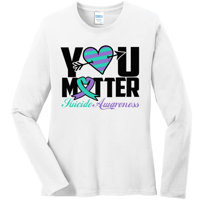 Suicide Prevention Awareness Teal Purple Ribbon You Matter Ladies Long Sleeve Shirt