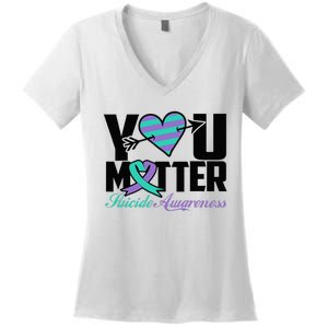 Suicide Prevention Awareness Teal Purple Ribbon You Matter Women's V-Neck T-Shirt