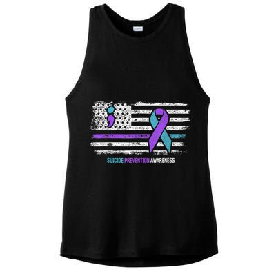 Suicide Prevention American Flag Suicide Awareness Ladies PosiCharge Tri-Blend Wicking Tank