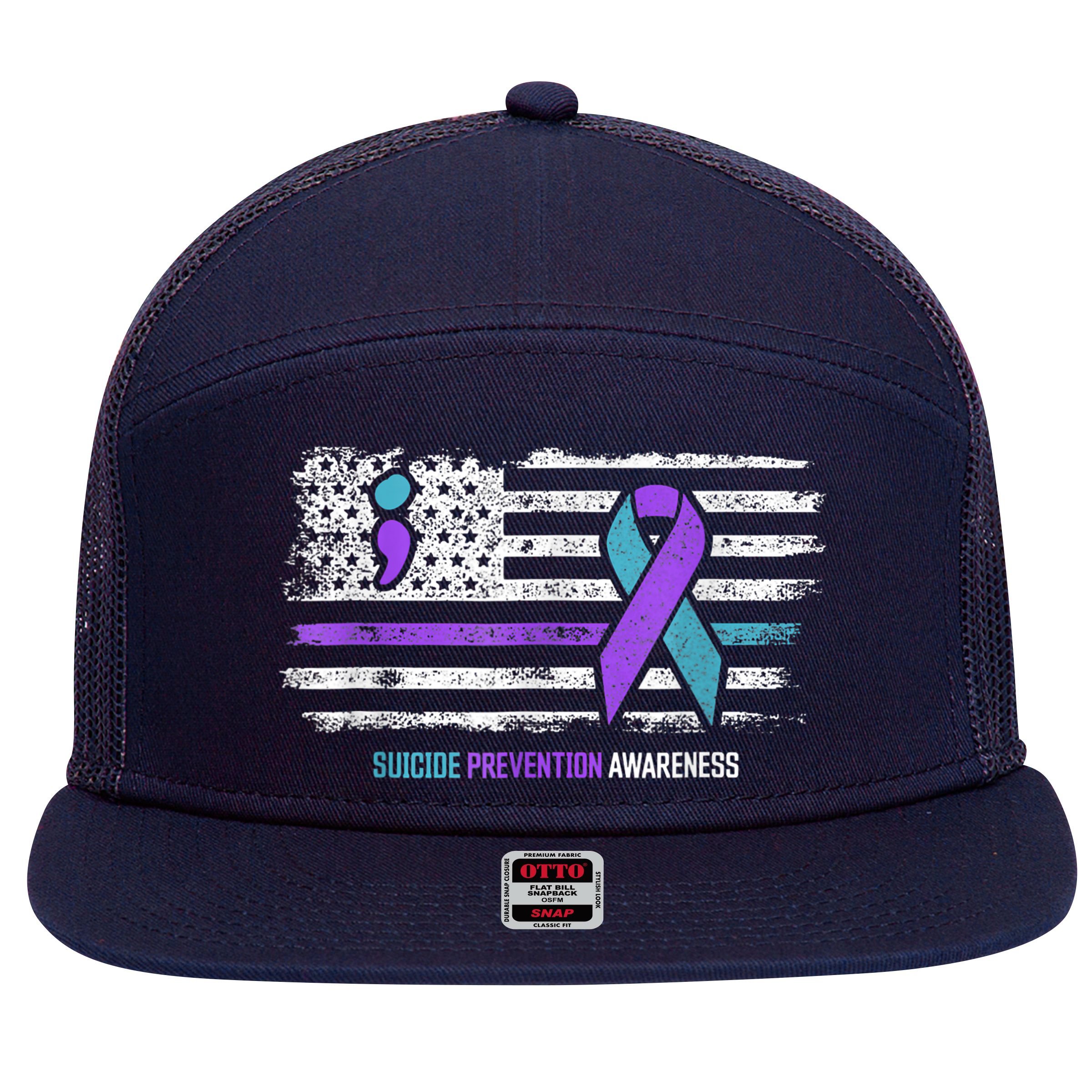 Suicide Prevention American Flag Suicide Awareness 7 Panel Mesh Trucker Snapback Hat