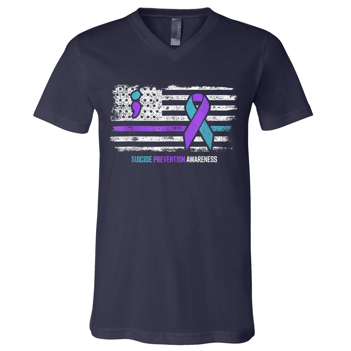 Suicide Prevention American Flag Suicide Awareness V-Neck T-Shirt