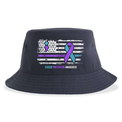 Suicide Prevention American Flag Suicide Awareness Sustainable Bucket Hat