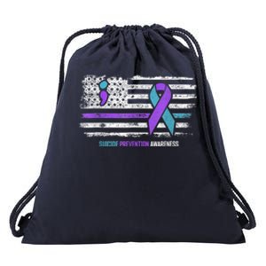 Suicide Prevention American Flag Suicide Awareness Drawstring Bag