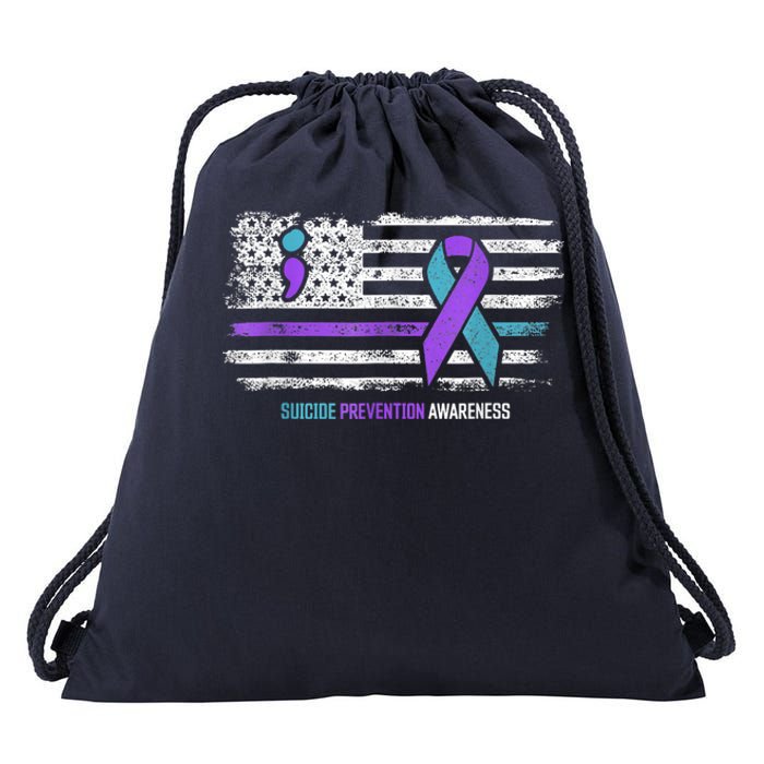 Suicide Prevention American Flag Suicide Awareness Drawstring Bag