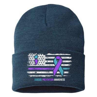 Suicide Prevention American Flag Suicide Awareness Sustainable Knit Beanie