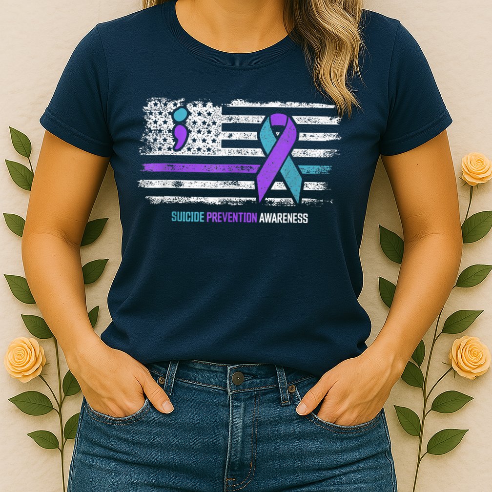 Suicide Prevention American Flag Suicide Awareness Womens T-Shirt