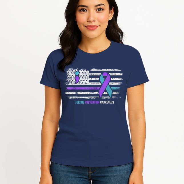 Suicide Prevention American Flag Suicide Awareness Womens T-Shirt