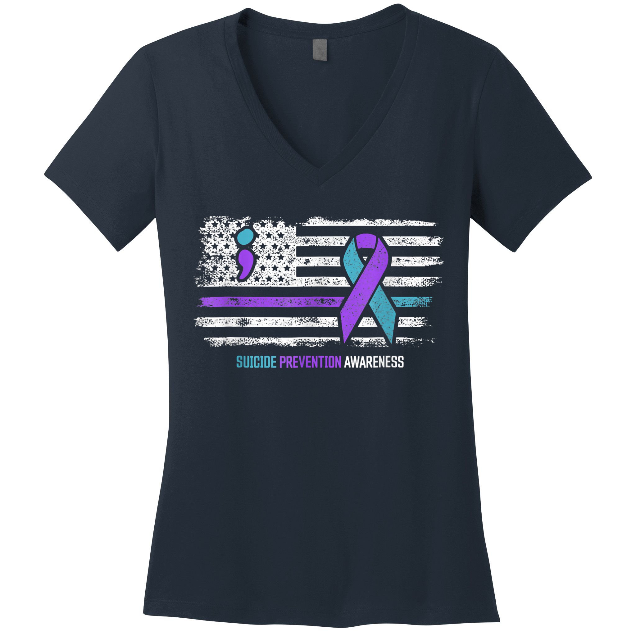 Suicide Prevention American Flag Suicide Awareness Women's V-Neck T-Shirt