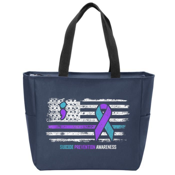 Suicide Prevention American Flag Suicide Awareness Zip Tote Bag