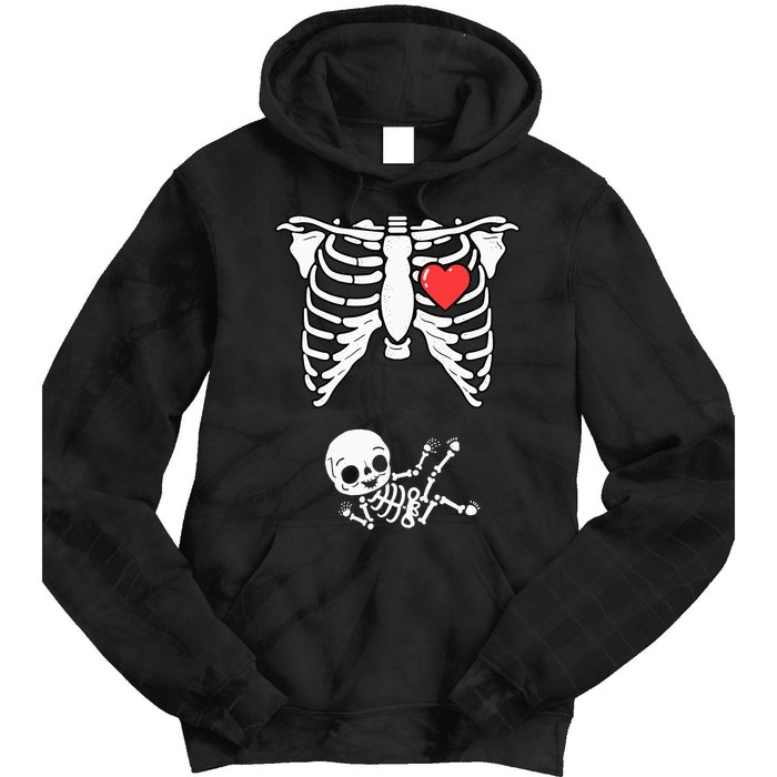 Skeleton Pregnancy Announcement XRay Halloween Costume Tie Dye Hoodie