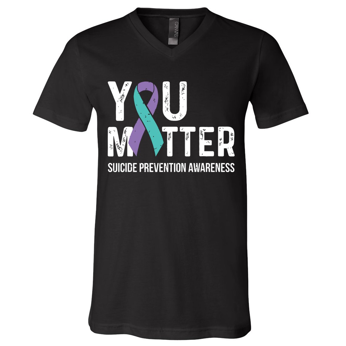 Suicide Prevention Awareness Teal & Purple Ribbon You Matter V-Neck T-Shirt