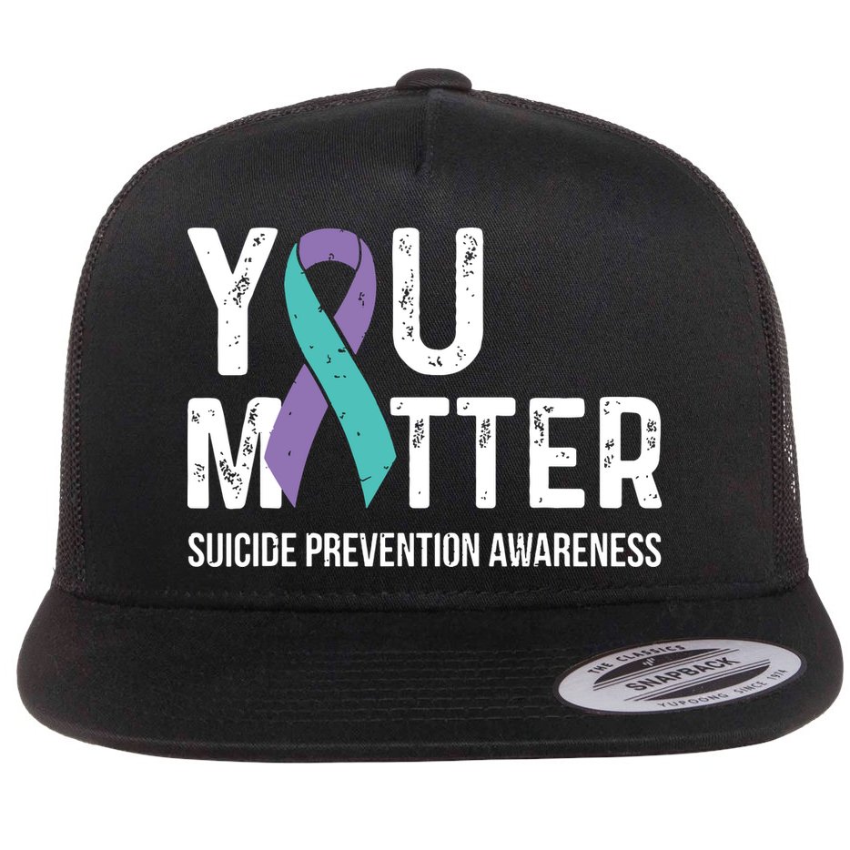 Suicide Prevention Awareness Teal & Purple Ribbon You Matter Flat Bill Trucker Hat