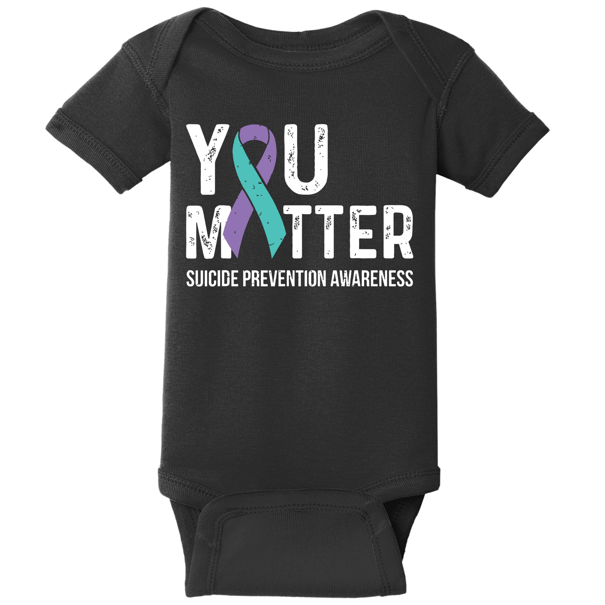 Suicide Prevention Awareness Teal & Purple Ribbon You Matter Baby Bodysuit