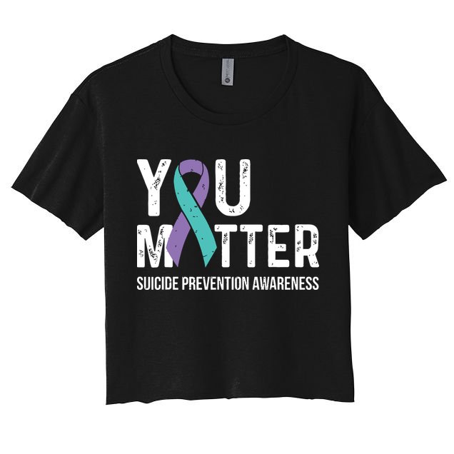 Suicide Prevention Awareness Teal & Purple Ribbon You Matter Crop Top