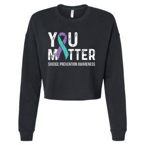 Suicide Prevention Awareness Teal & Purple Ribbon You Matter Cropped Pullover Crew