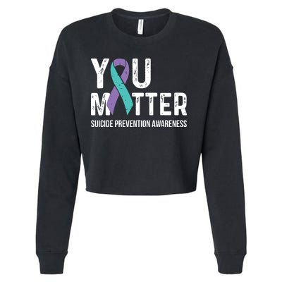 Suicide Prevention Awareness Teal & Purple Ribbon You Matter Cropped Pullover Crew