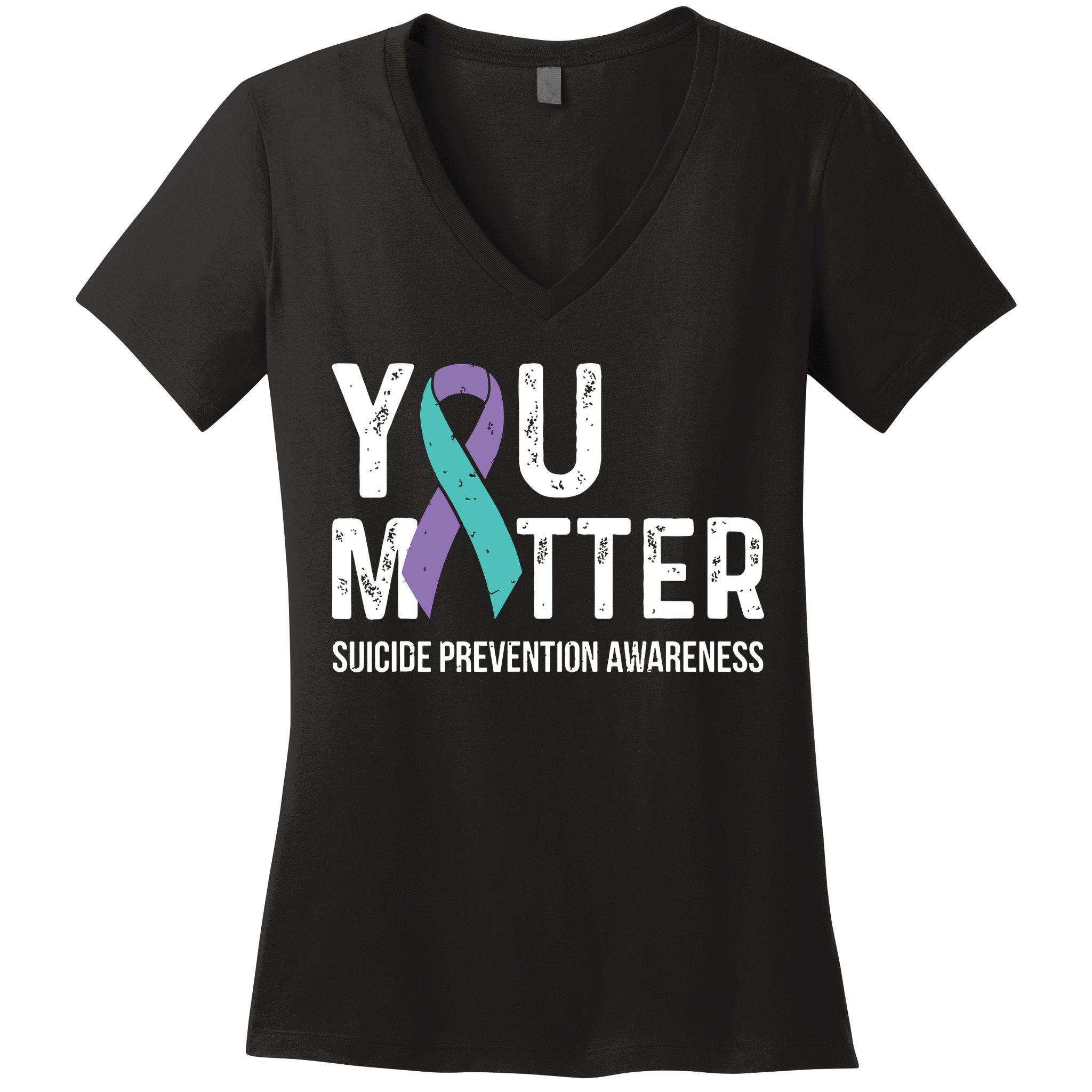Suicide Prevention Awareness Teal & Purple Ribbon You Matter Women's V-Neck T-Shirt