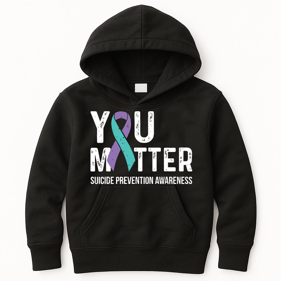 Suicide Prevention Awareness Teal & Purple Ribbon You Matter Kids Hoodie