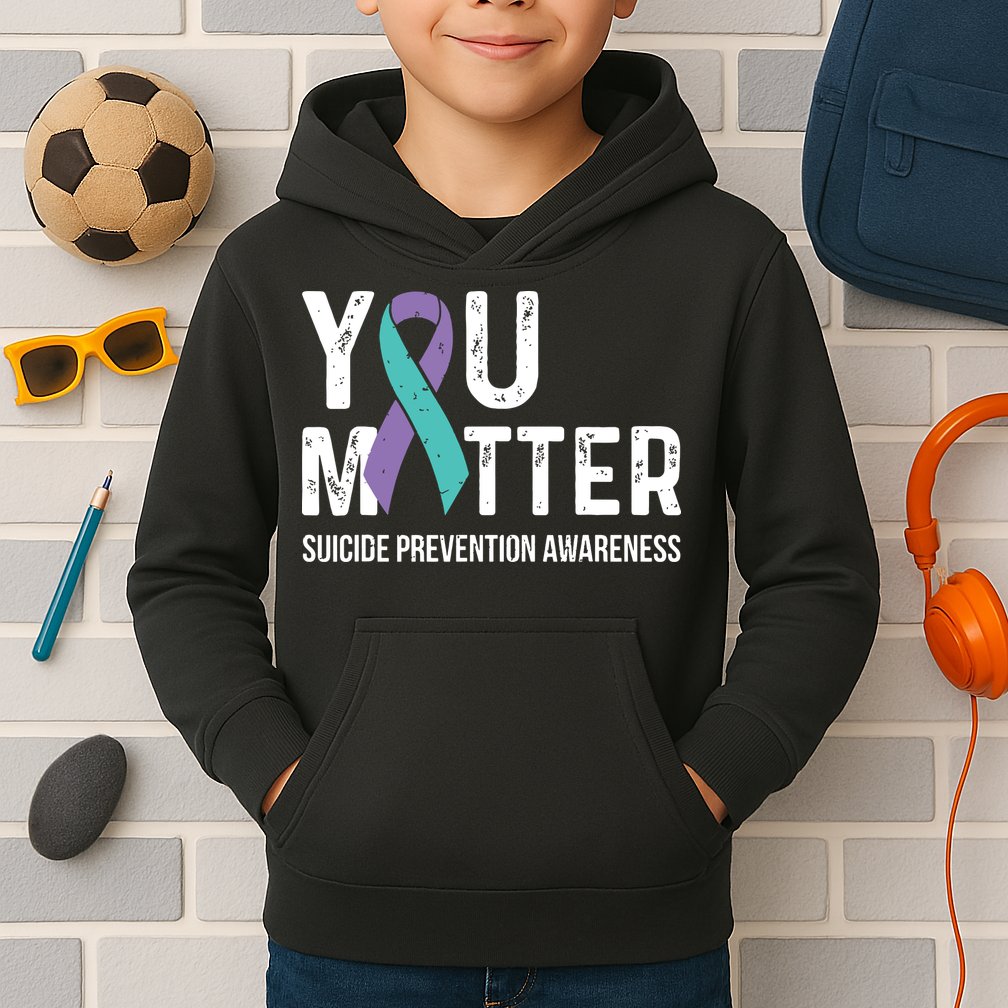Suicide Prevention Awareness Teal & Purple Ribbon You Matter Kids Hoodie