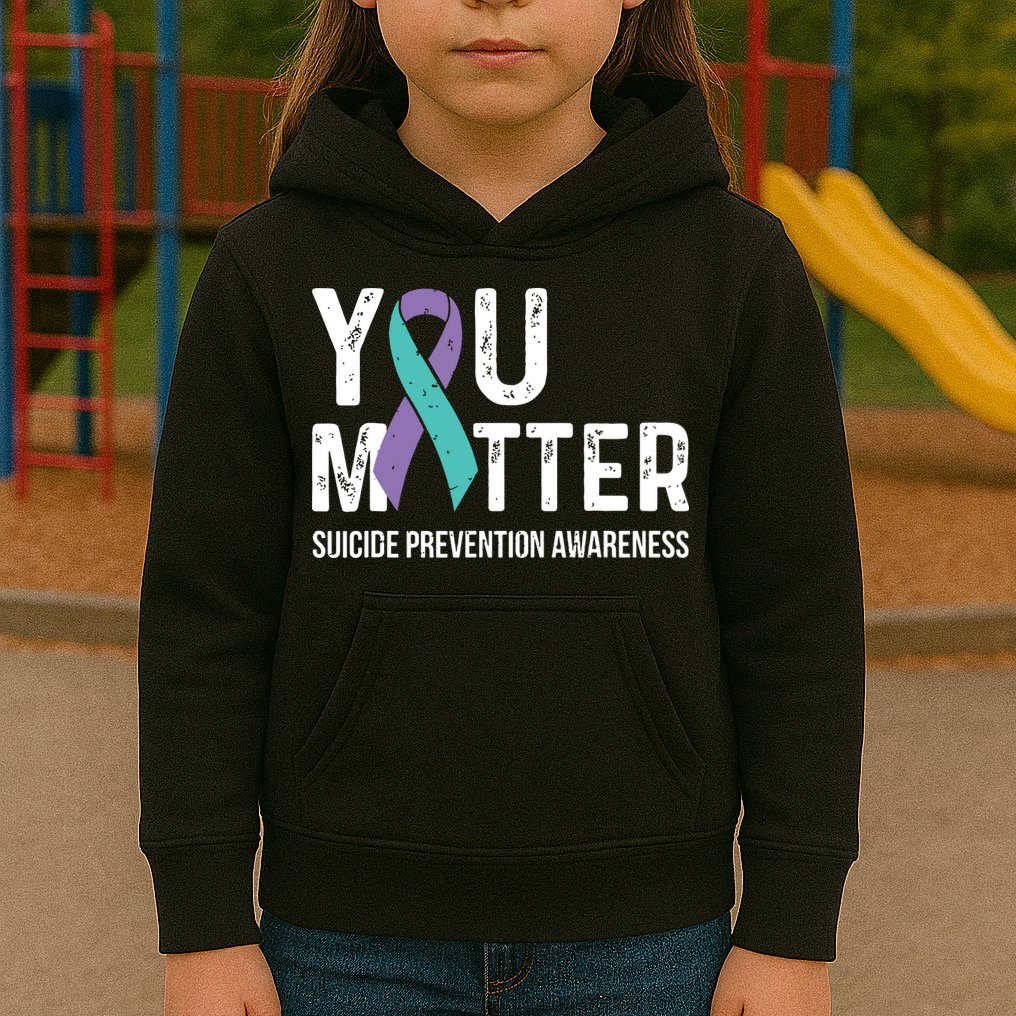 Suicide Prevention Awareness Teal & Purple Ribbon You Matter Kids Hoodie