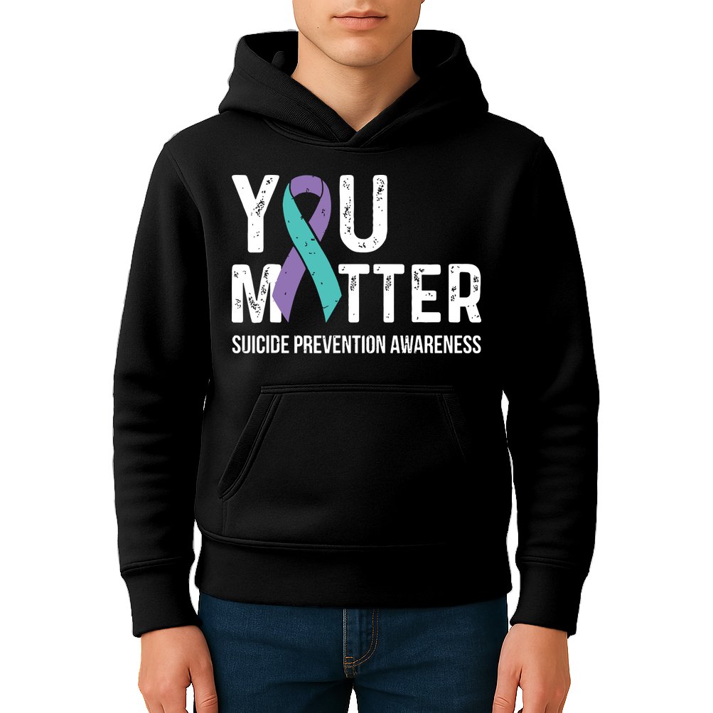 Suicide Prevention Awareness Teal & Purple Ribbon You Matter Kids Hoodie