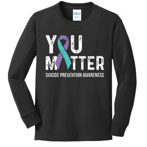 Suicide Prevention Awareness Teal & Purple Ribbon You Matter Kids Long Sleeve Shirt