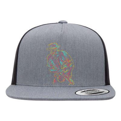 Saxophone Player Abstract Art Flat Bill Trucker Hat