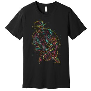 Saxophone Player Abstract Art Premium T-Shirt